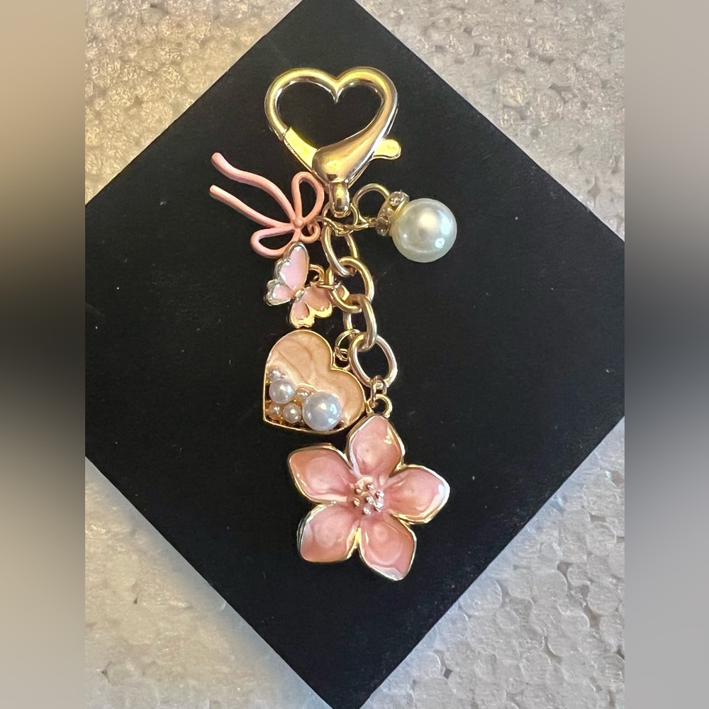 Pink floral bag charm